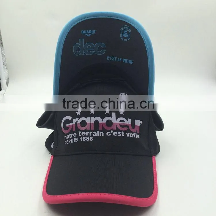 Cutomized rubber print black 5 panel baseball sports cap