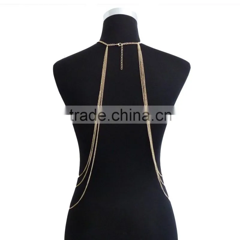 Crystal body jewelry multilayer tassel body chain