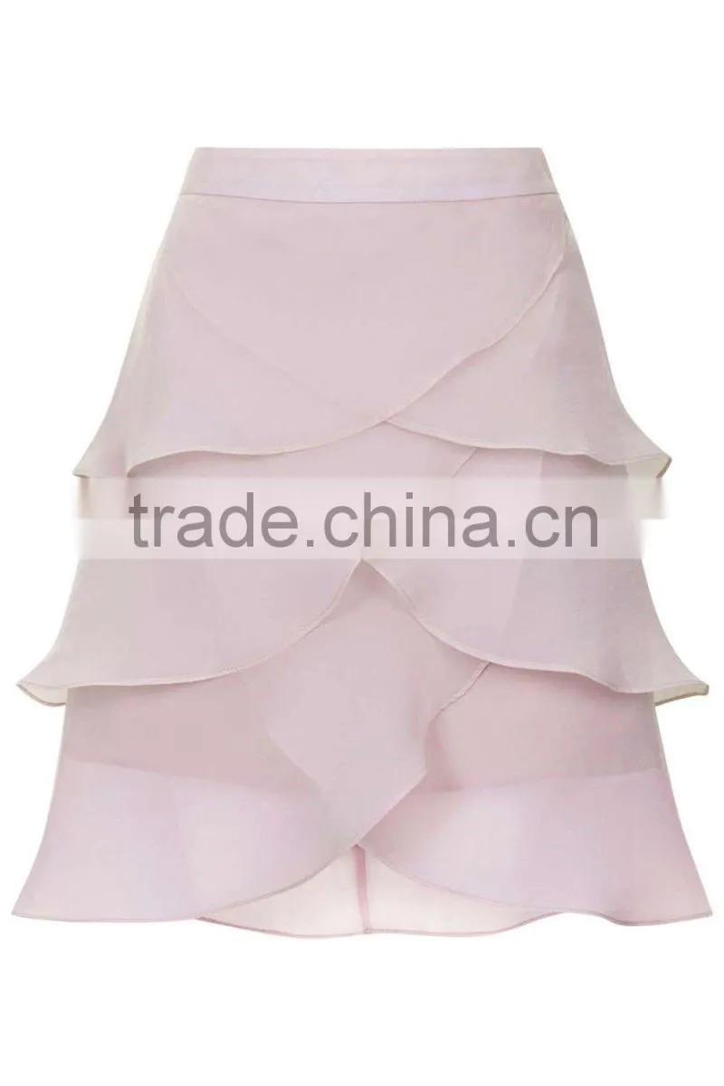 2015 Stylish Girl's Short Pink Chiffon Pleated Skirt Woman's Organza Petal Straight Skirt
