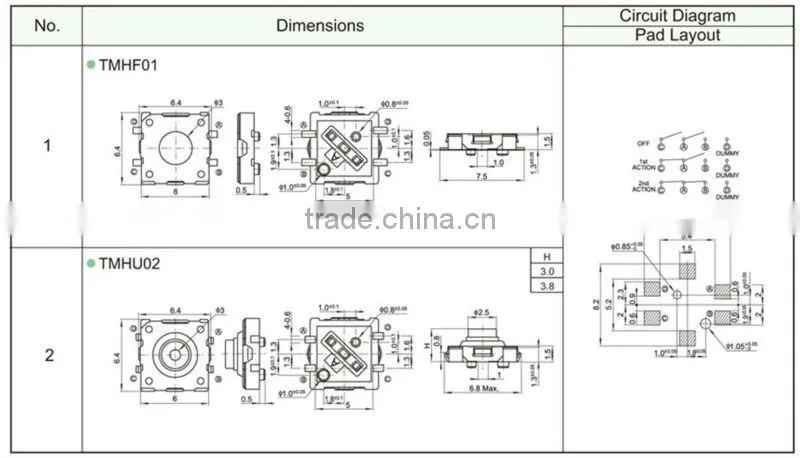 FTMHU02 smd 4pin touch switch circuit tactile switch