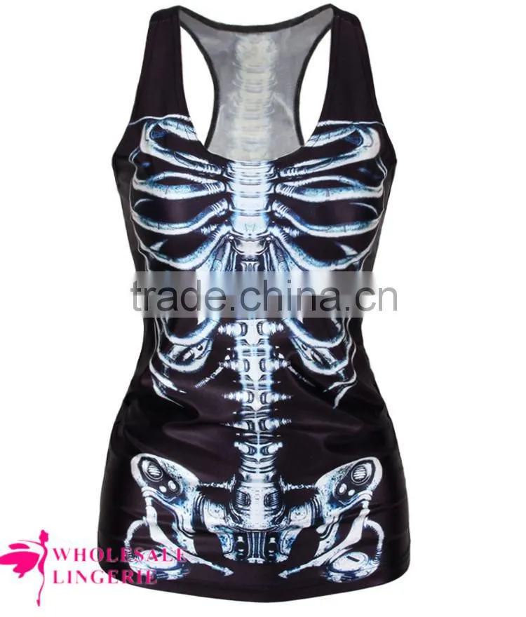 High quality milk silk underwaist tank top women Bones/X Ray/Skeleton Black Summer Tank Top BX006