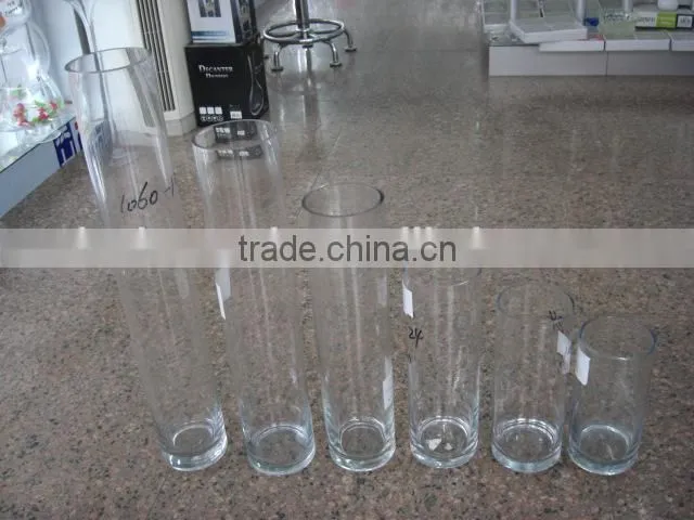 LHP019 wholesale clear glass vase centerpiece with silver bottom