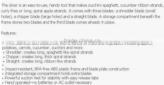 Tri-blade turning spiral slicer 3 in 1 / Tri-blade spiralizer / spiral vegetable slicer
