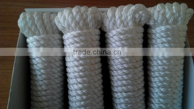 High tensile strength white color polyester Material 3 strand twist polyester cord
