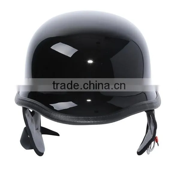 Motorcycle Biker WWII Style DOT Black Leather German Motorcycle HALF Helmet w/Pilot Goggles