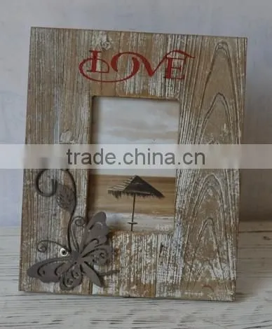 Wooden photo frame with love letter and metal butterfly decor