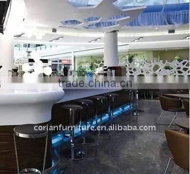 Lighted stylish design solid surface made bar countercoffee kiosk