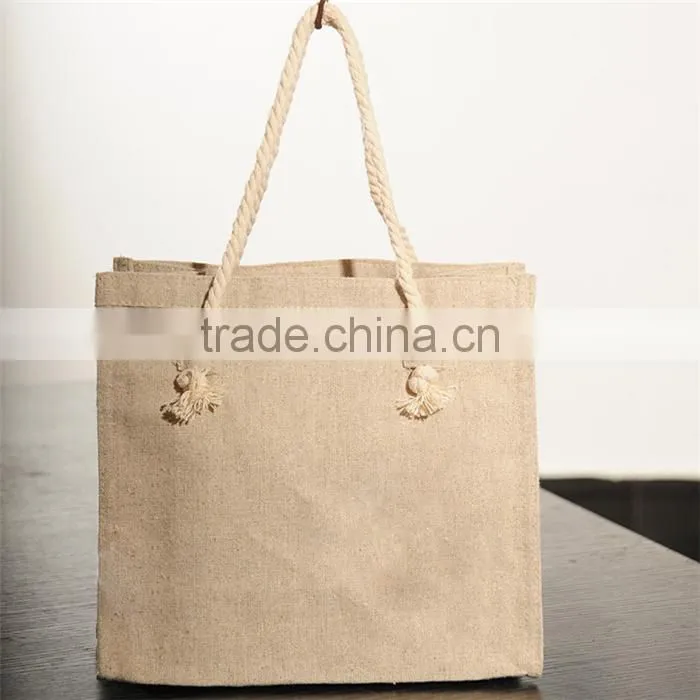 Fashion shopping nature jute tote bag with round handle