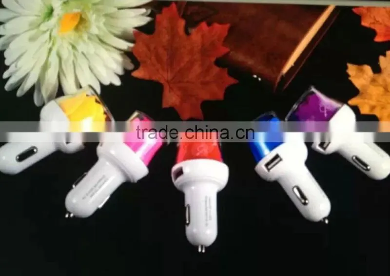 LED Light Rose Shape Dual USB Port Car Charger For Phone