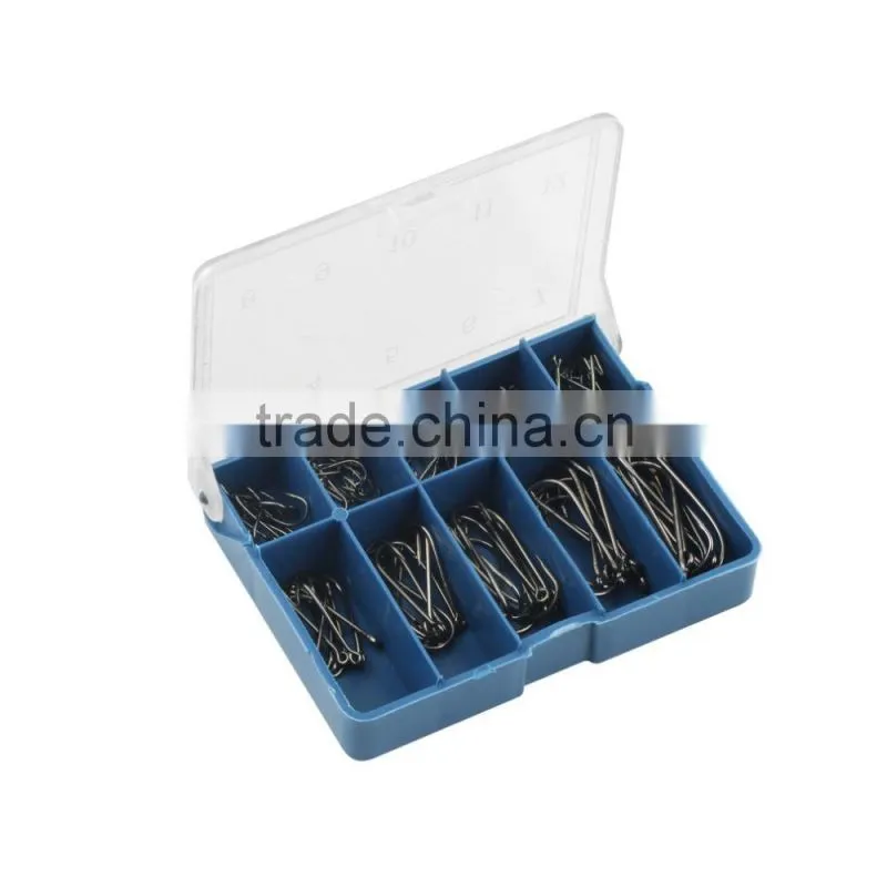 100 Pcs/lot New Arrival Black Silver Fishing 10 Sizes 3# - 12# Steel Hook Comes with Carry Box