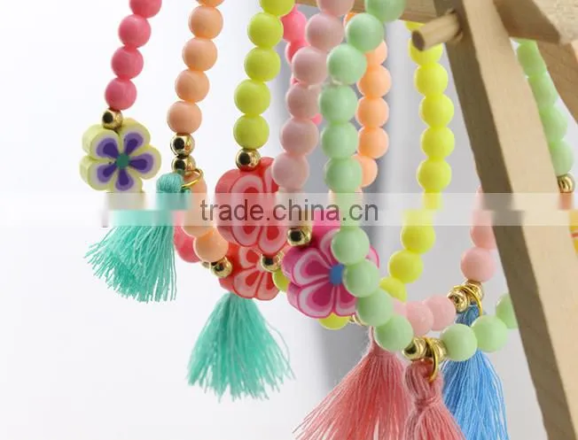 Colorful Bangle Wristband Children Kids Custom Tassel Bead Bracelet