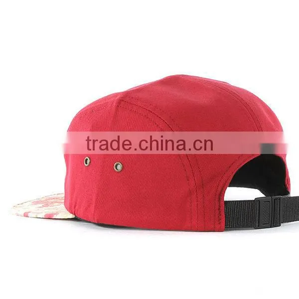 Floral front 5 panel camp cap fashion flat brim custom blank 5 panel camp cap