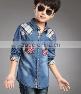 2015 Latest Shirt Designs for boys Short Sleeve Denim Shirts for Boys Cowboy Shirt for Boys