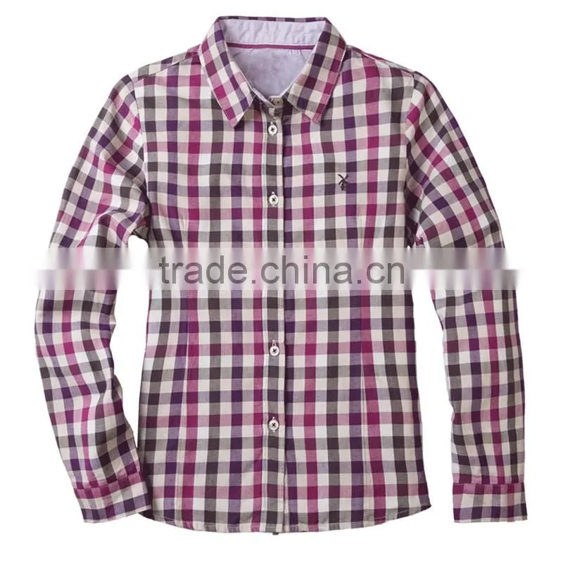 British style 2017 spring student girls shirt long sleeved cotton plaid shirt for girl