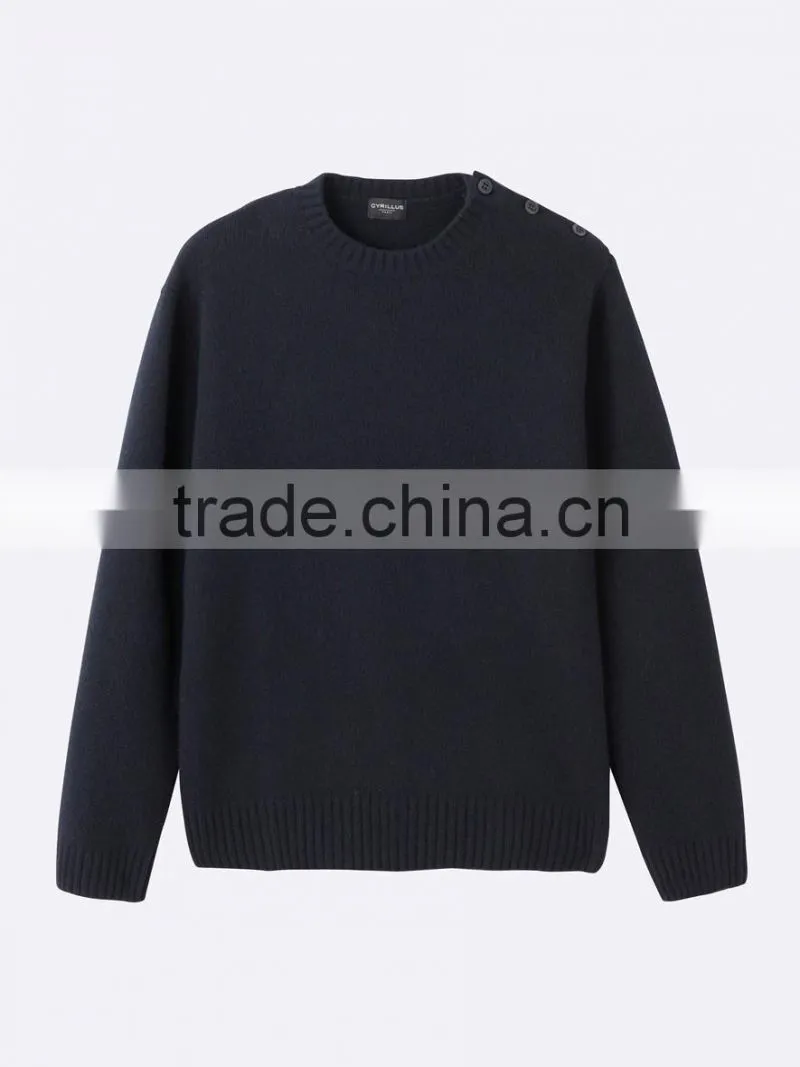 High Quality Hot Sale Cashmere Black Jumper Mens Wool Shoulder Buttons Sweater (BKNM19)
