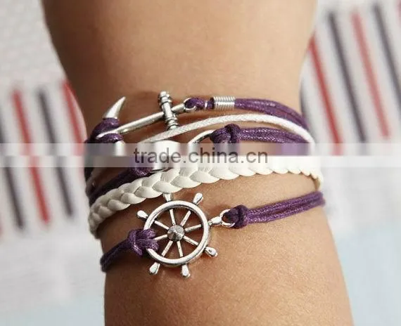 heart to heart bracelet, love with green flocking leather,brown baided Leather bracelet, friendship charm bracelet