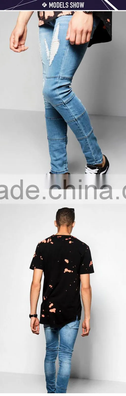 New style skinny fit denim jeans pent men's ripped distressing custom made jeans pants