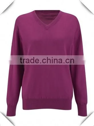 2014 spring fashion v-neck pullovers , women's magenta plain design golf sweater