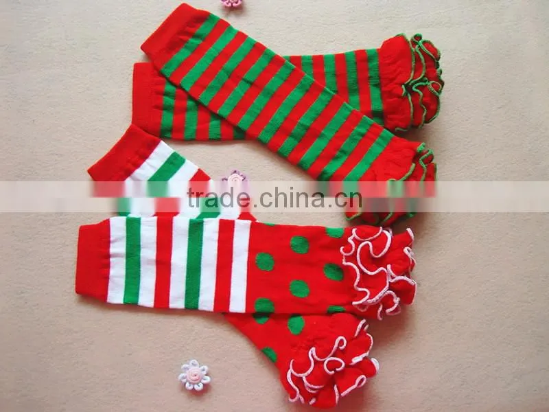 Baby leg warmer christmas stripe leggings with ruffle baby winter leg warmer