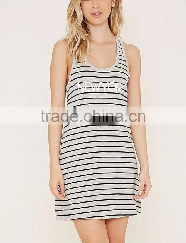 2016 Wholesale scoop neck stripe custom print New York night dress women