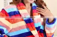 Chinese colorful strip printed unisex coral fleece bathrobe