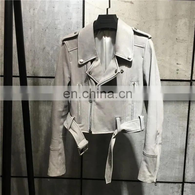 New Fashion Zipper Short Slim Leather Jacket Suppliers Genuine Womens Leather Jacket