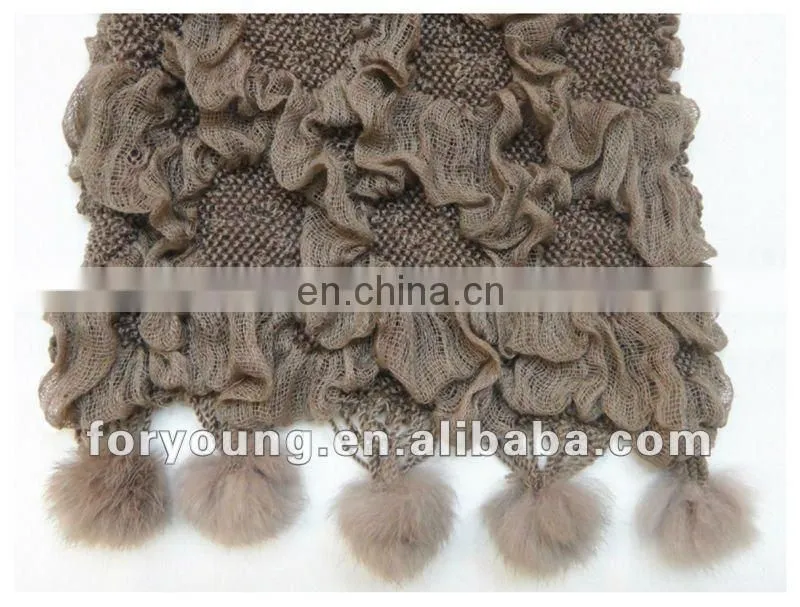 rabbit fur ball fringe pom pom scarf