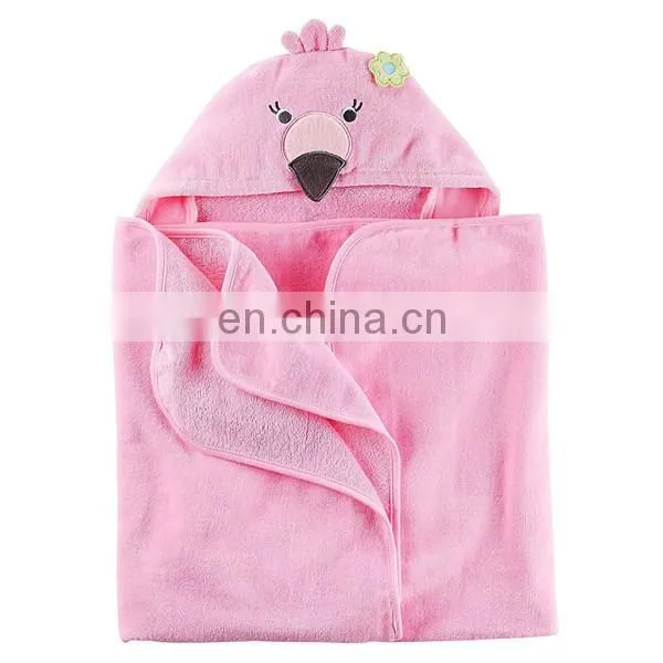 New Baby Gift Towel Custom OEM Pretty Pink Flamingo 100% Bamboo Baby Bath Hooded Towel