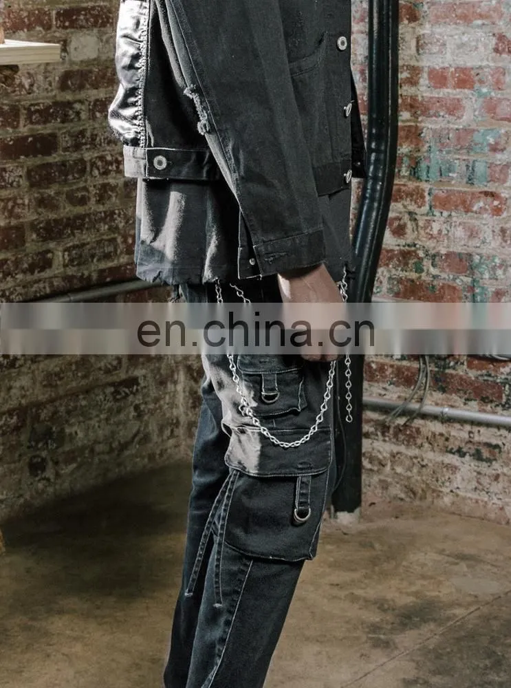 DiZNEW Black Denim D Cargo Jeans For Men