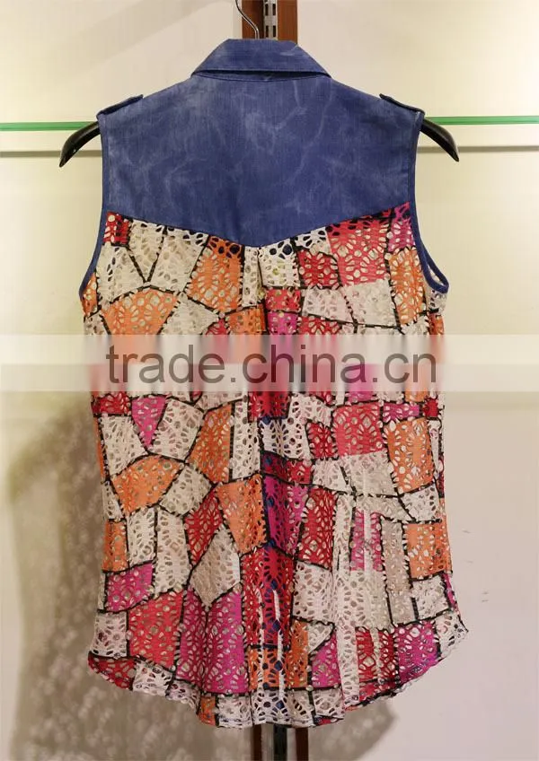 Hollowed-out sleeveless tops with colorful tetragonum for women
