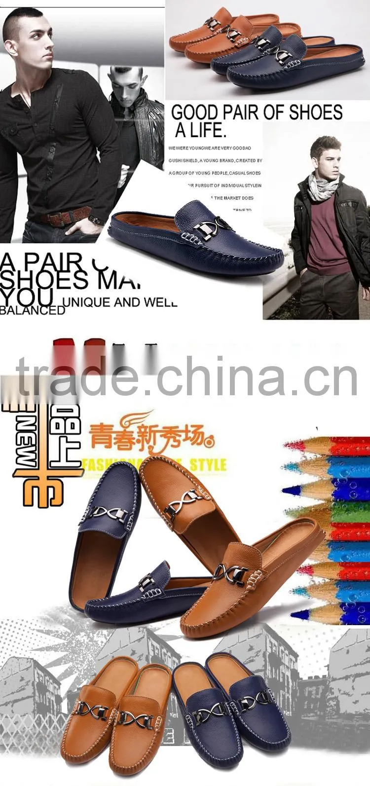 Open collar handmade genuine casual shoes for men