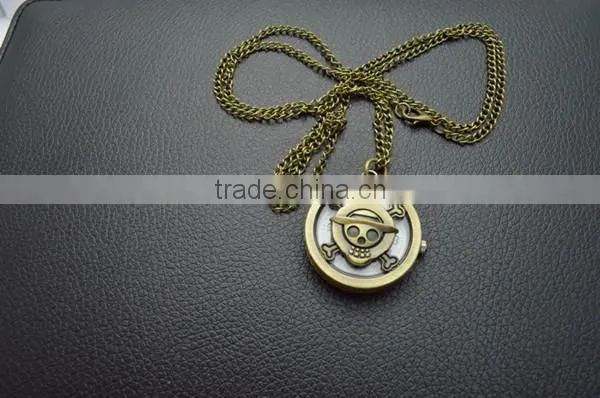 New round face retro bronzed coin pocket watch eagle/skull pattern