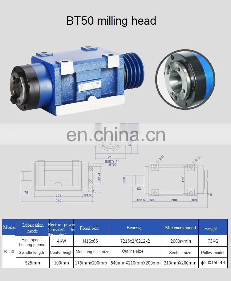 High quality BT50 milling head Boring Milling Spindle Heads power head