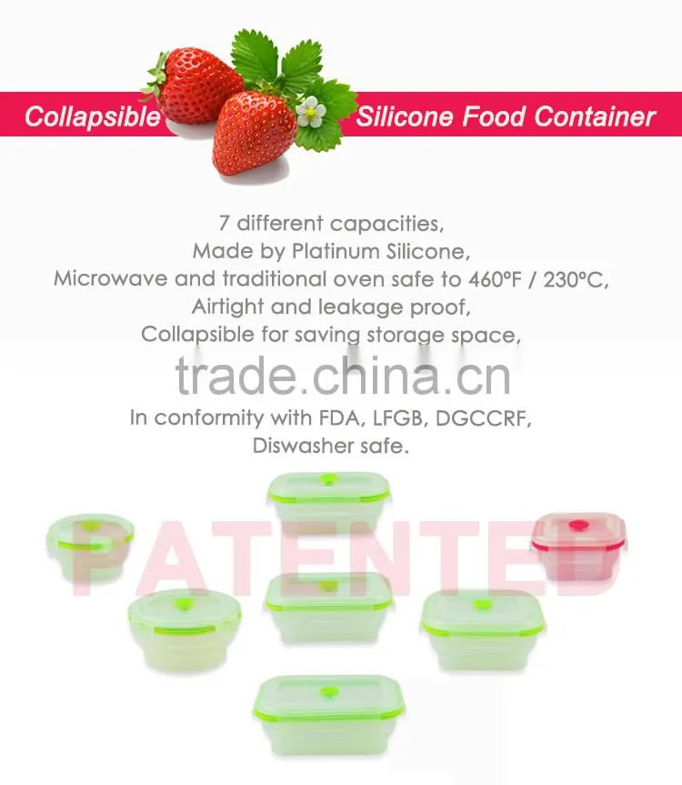 500ml PP lid Collapsible Silicone food storage Non-stick BPA FREE FDA, LFGB, DGCCRF