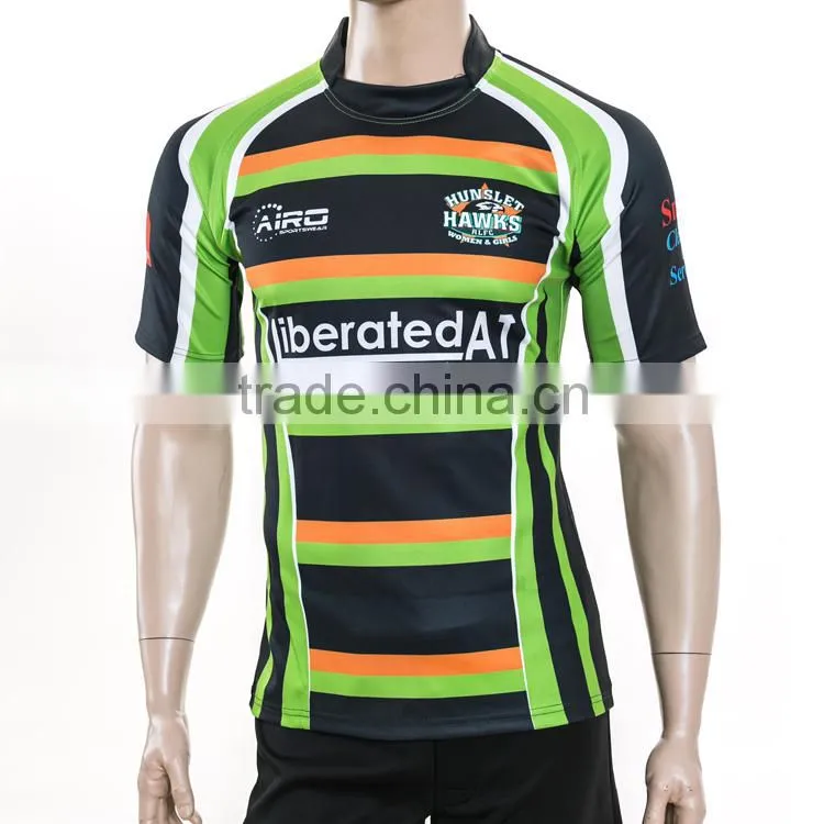 wholesale China factory rugby jersey green and yellow