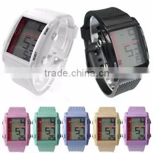 LP1141B_PU Cheapest promotion choice colorful silicone slap on LCD silicone ion watch