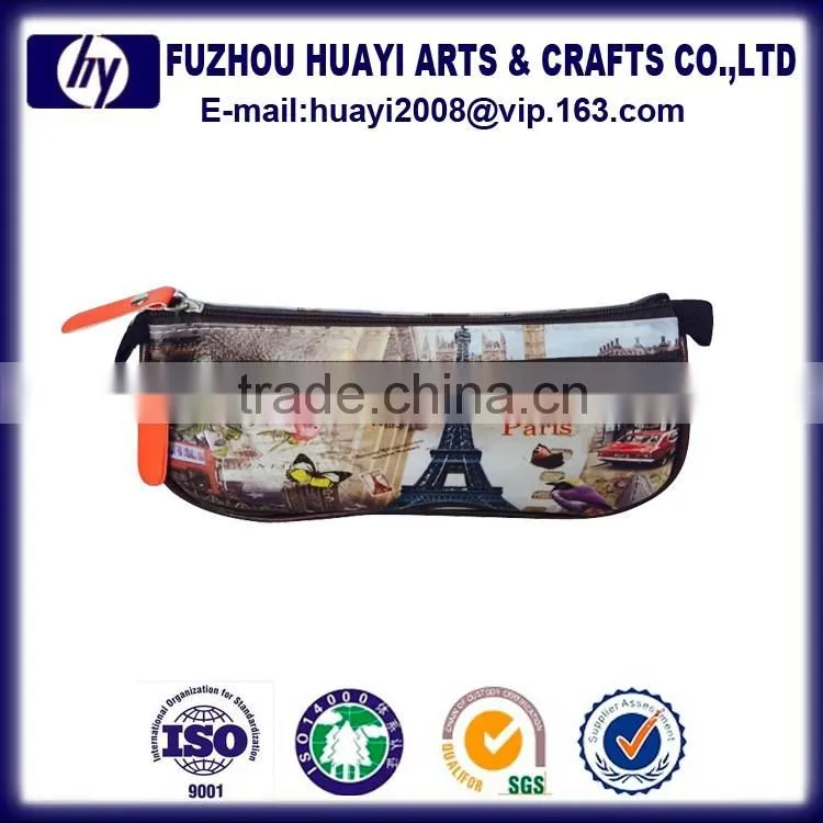 wholesale colorful rectangle custom printed cotton&pu pencil case with zipper