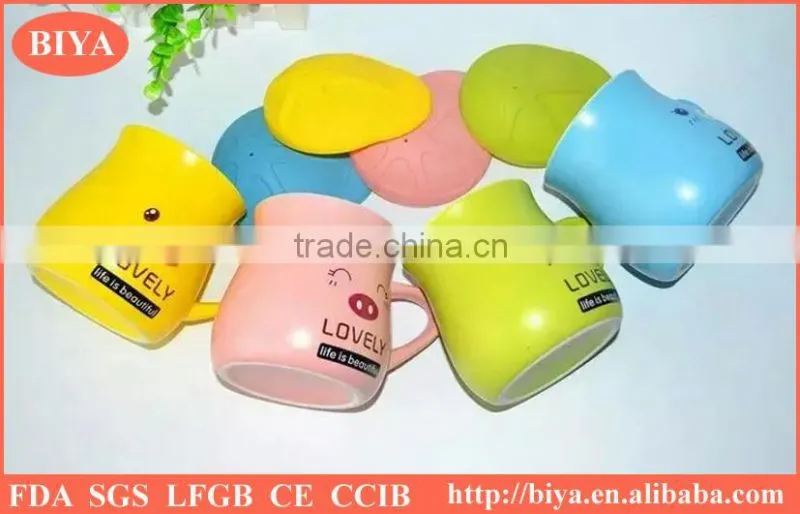 mug silicone lid ceramic cup with decal printing coffee mug with silicone lid and handles cheap mug