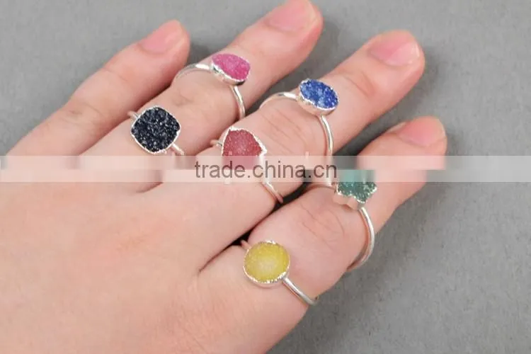 Druzy wrapped authintic stone full finger ring in sterling silver gems ring