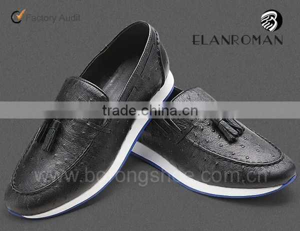 Ostrich grain british vintage style men tassel shoes loafer