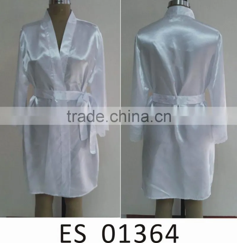 comfortable women white satin lace robe