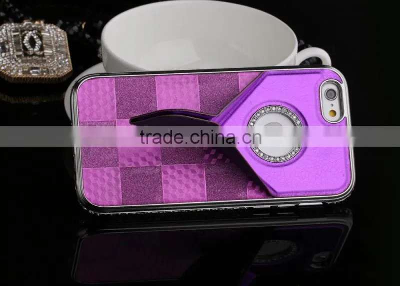 PU Leather and Diamond Metal Stands Function Phone Cases for iPhone 6