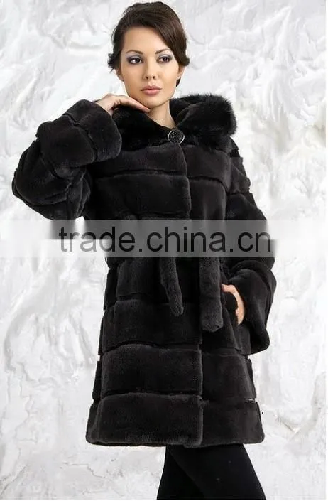 rex14064 hot design grey rex rabbit fur coat knee-length