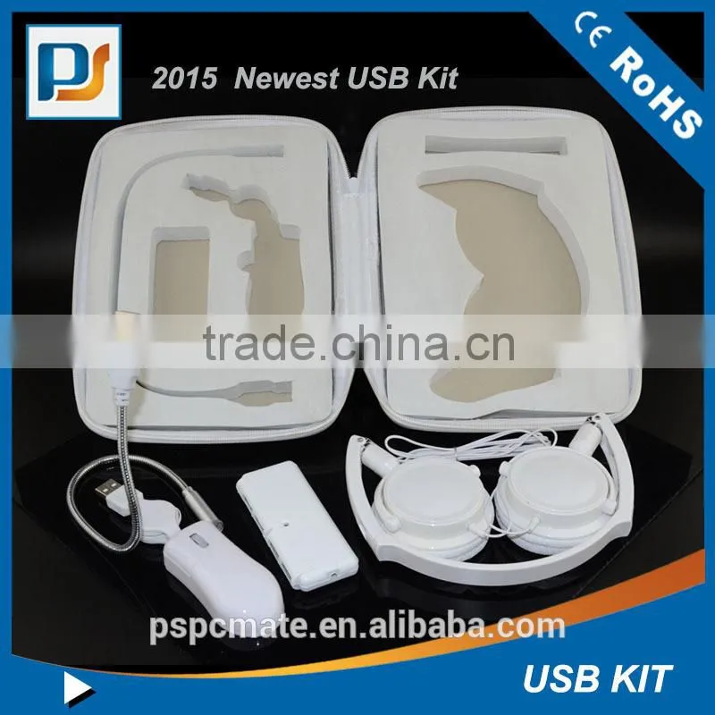 White color computer accessories gift set -usb led light/mini mouse/usb hub/heaphone
