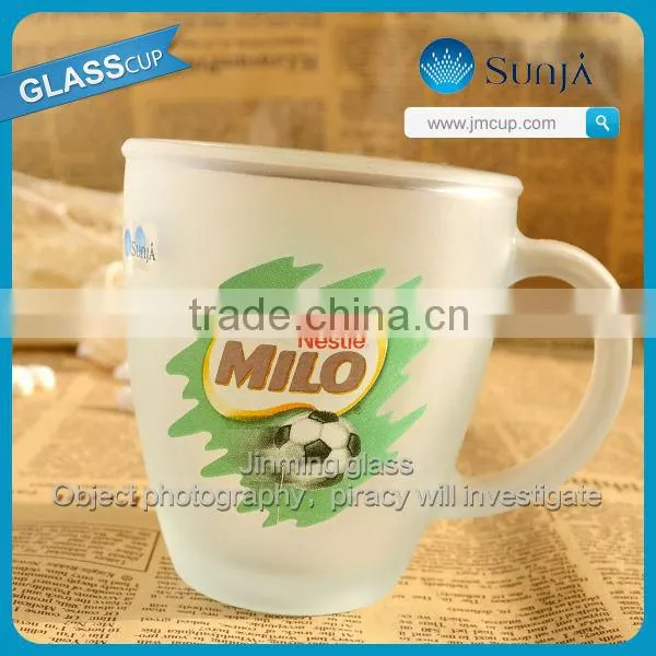2014 Fashion football style handle glass mug cups logo transparent drinking glassware Nestle tea cup frosted glass mugs