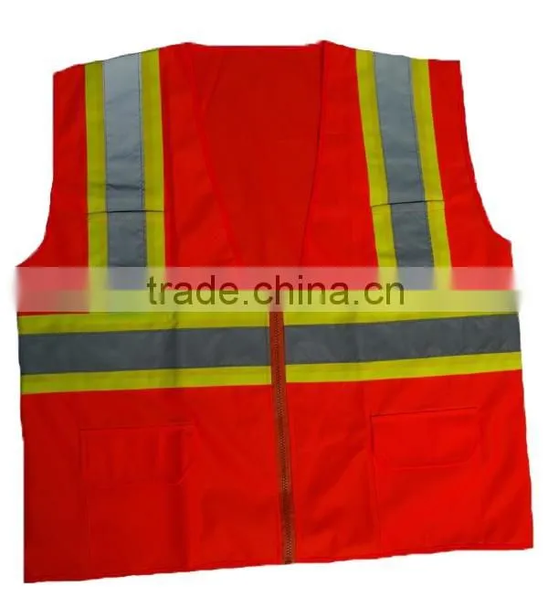 2016 New Style OEM Service Safety Reflective Vest Knitted Fabric Zipper Vest With Pocket