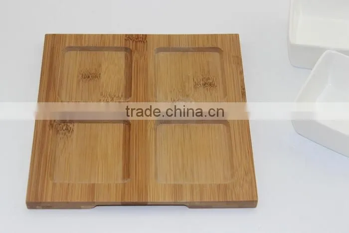hot sale ceramic snack bowl with bamboo base