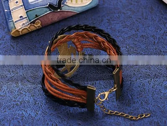 New Hot Jewelry lots Style Leather Cute Charm Bracelet Cuff Bangle Wrap
