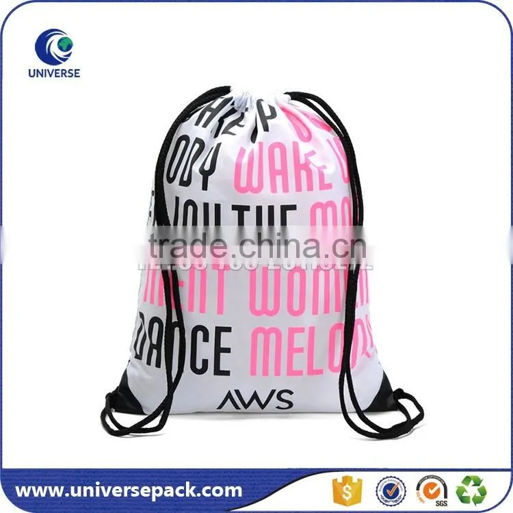 blue string backpack bag with custom silk-screen
