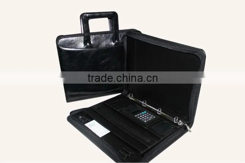 Embossed business leather portfolio/folder with handle /notepad/penholder
